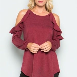 Kylie Burgundy Cold Shoulder Long Sleeve